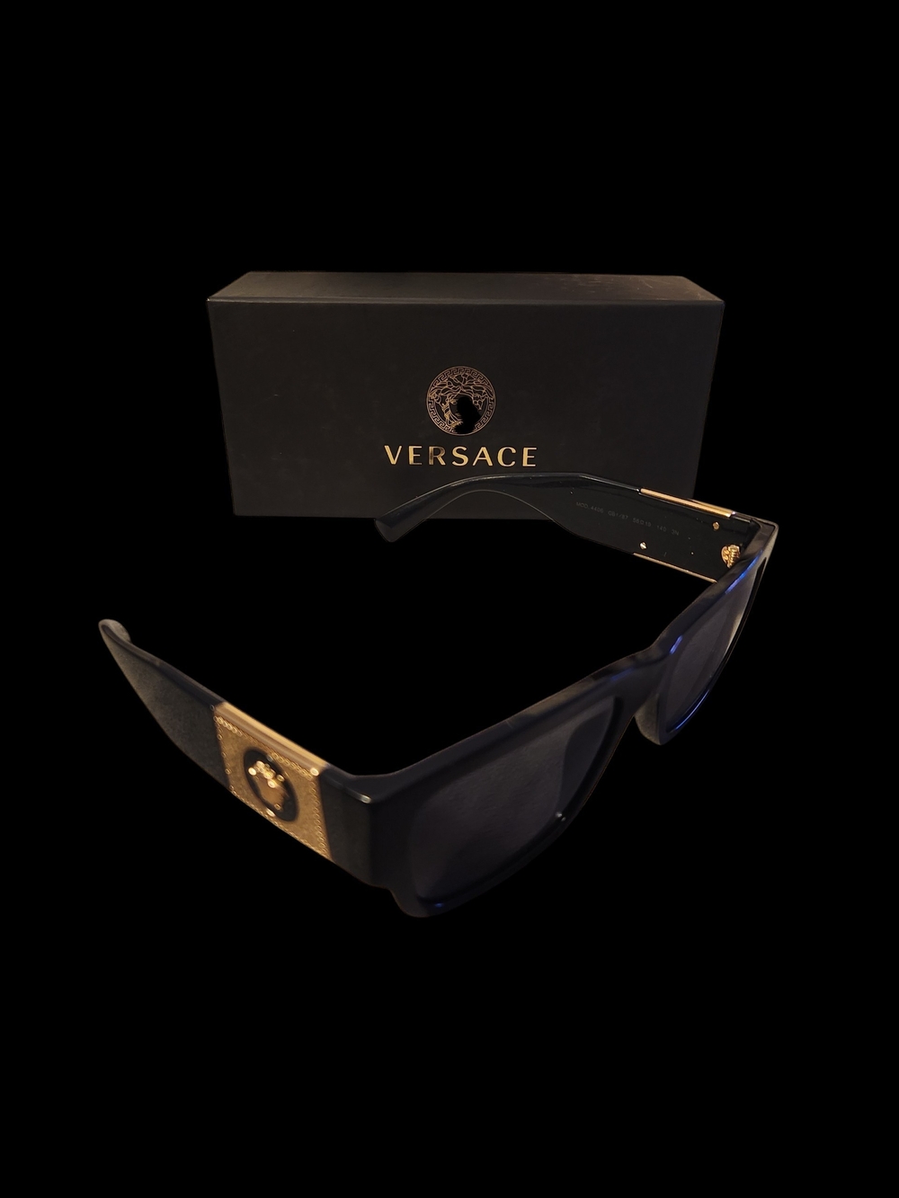 Versace Authentic Sunglasses Black Medusa Gold Square Biggie MOD VE 4406 GB1/87